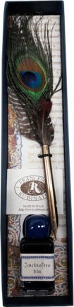 Francesco Rubinato Set Calligraphy Pen with Feather 0.7mm Green with Blue Ink