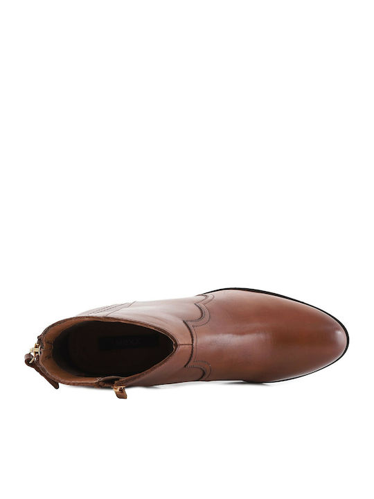MXDA0065W Leather Women's Ankle Boots with Medium Heel Brown