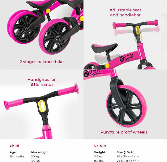 Y Volution Παιδικό Ποδήλατο Ισορροπίας Velo Refresh Ροζ