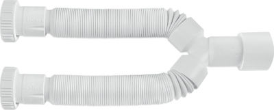 Viospiral Kunststoff Doppelt Siphon Spülbecken Flexibel mit Ausgang 40.5mm Weiß