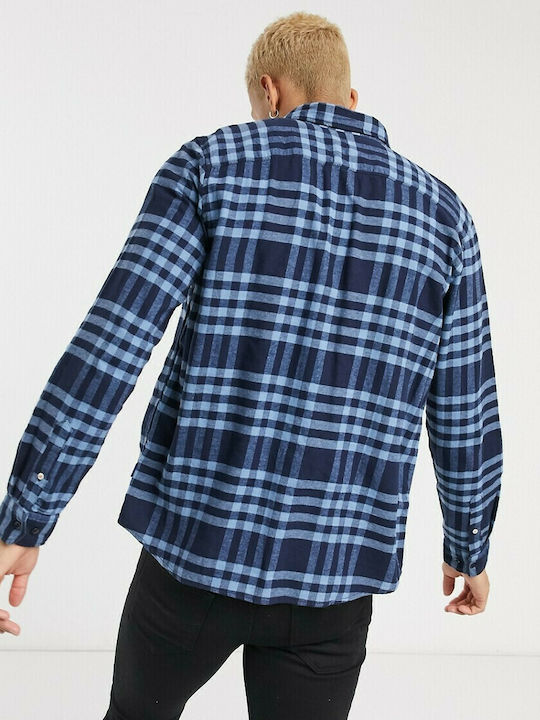 Jack & Jones Men's Shirt Long Sleeve Cotton Checked Blue Heaven