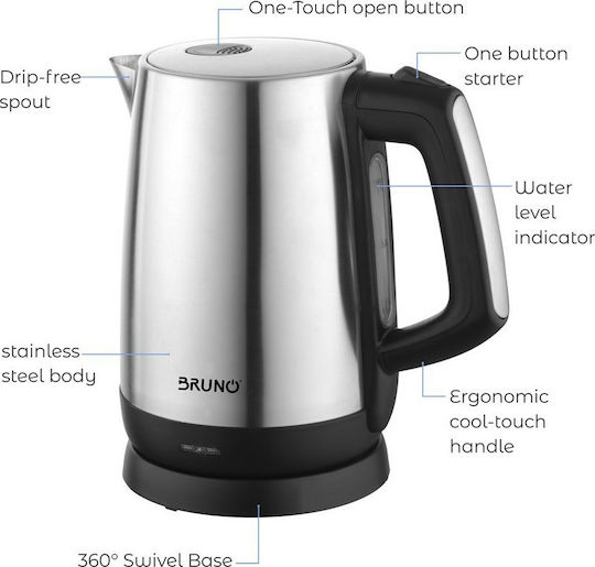 Bruno Βραστήρας 1.7lt 2200W Ασημί