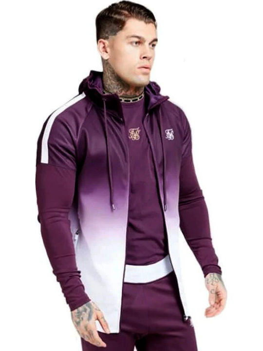 Sik Silk Men's Sweatshirt Jacket with Hood and Pockets Purple