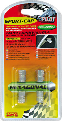 Lampa Hexagonal Αλλουμινίου Ventilkappen für Autoreifen Silber 4Stück