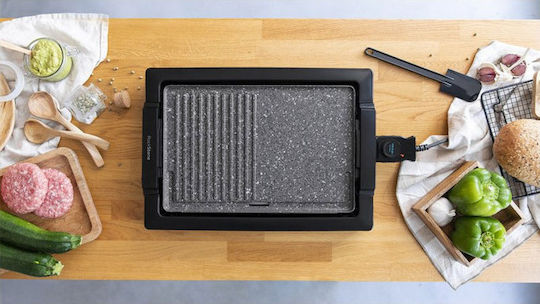 Cecotec Tasty & Grill 2000 Inox Mixstone Tabletop Electric Grill Smooth and Ribbed Plate 2000W with Adjustable Thermostat 37.5cmx24.5cmcm