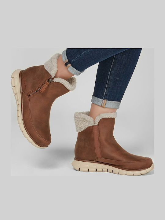 Synergy Collab Leather Women's Ankle Boots Platform & Fur Brown