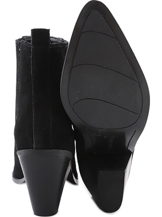 Lexa Suede Γυναικεία Chelsea Μποτάκια με Ψηλό Τακούνι Μαύρα