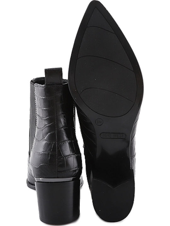 Honor8 Leather Women's Chelsea Boots with Medium Heel Black Croco