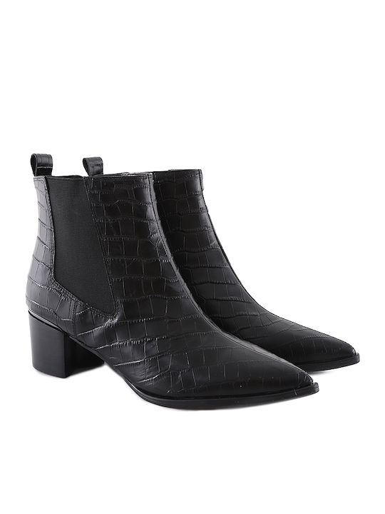 Honor8 Leather Women's Chelsea Boots with Medium Heel Black Croco