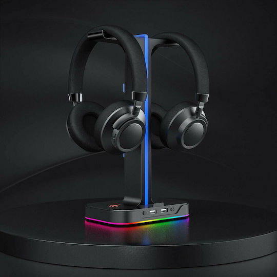 Havit TH650 RGB Επιτραπέζια Βάση Ακουστικών με Φωτισμό LED και Θύρα USB Μαύρη