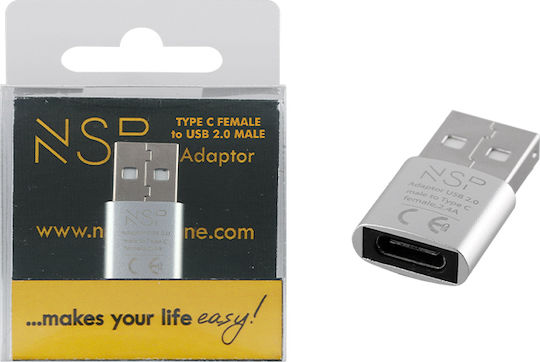 NSP USB-A male - USB-C female Silver