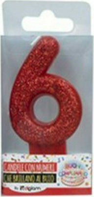 CANDLE NUMBER 6, SIZE 9,5CM, 4 GLITTER COLORS EDIGLAM