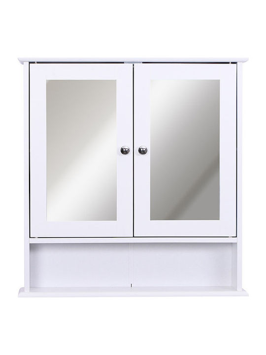 Kleankin 834-182 Правоъгълена Банско Огледало от MDF с Рафт & Шкаф 56x58см Бял
