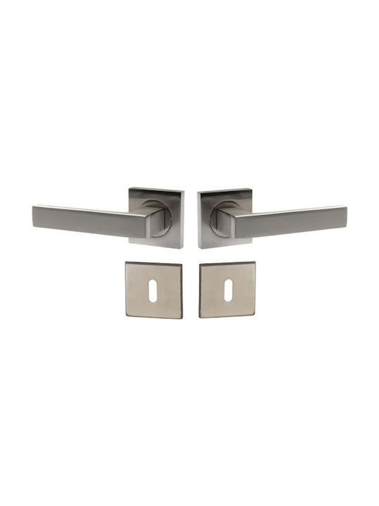 Import Hellas 52081 Middle Door Matte Lever with Rosette for Both Sides Placement Νίκελ Pair