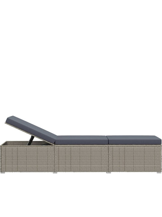 Liegestuhl-Bett Einzel Rattan mit Kissen Grey mit Tisch 3Stück 195x60x31cm.