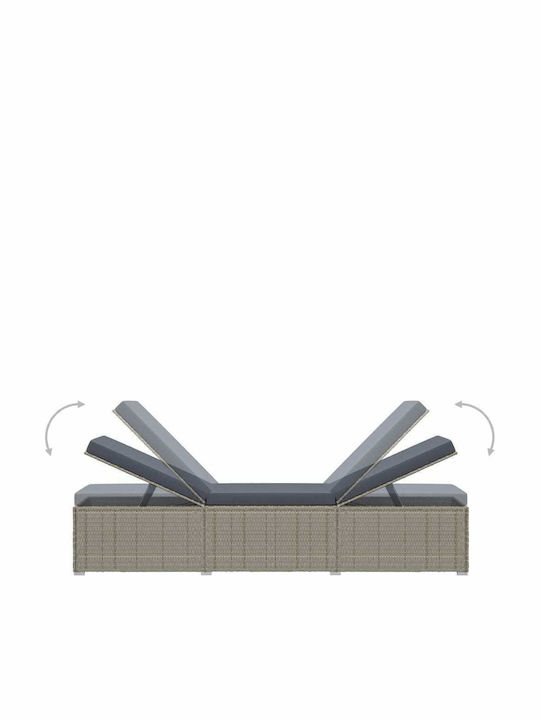 Liegestuhl-Bett Einzel Rattan mit Kissen Grey mit Tisch 3Stück 195x60x31cm.
