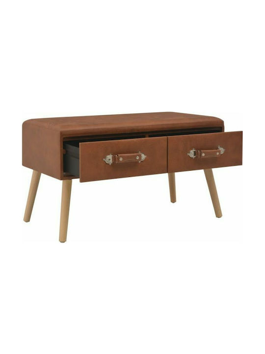 Stool Footstool With Storage Space Upholstered with Leatherette Coffee 80x40x46cm