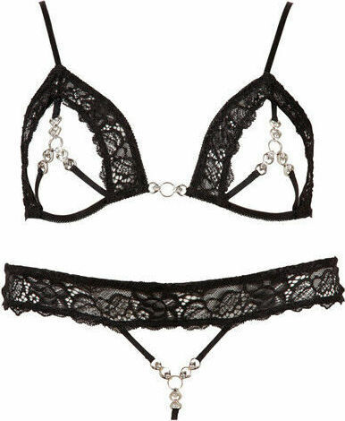 Cottelli Collection Bra Set with String Seturi de lenjerie sexy Black 22118071021