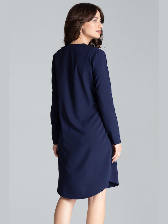 Lenitif L031 Midi Shirt Dress Dress Navy Blue