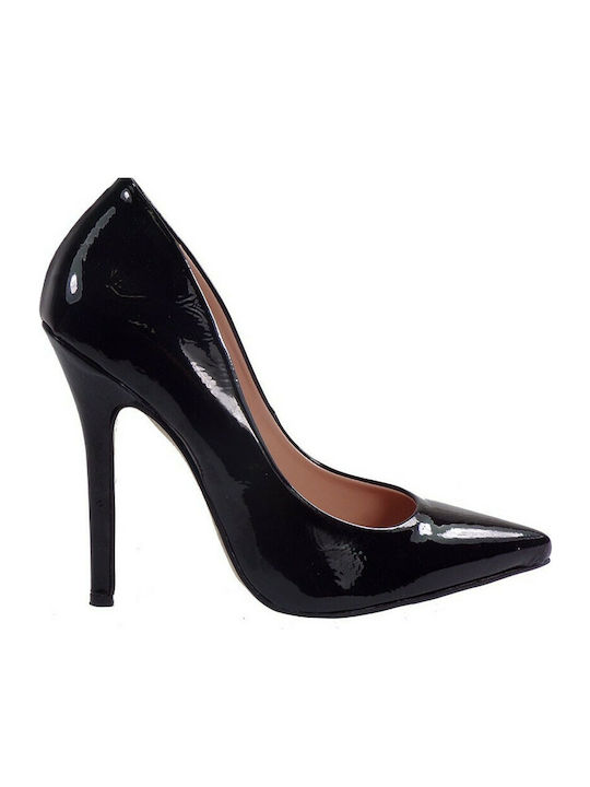 Alessandra Paggioti Patent Leather Pointed Toe Black Heels 80001