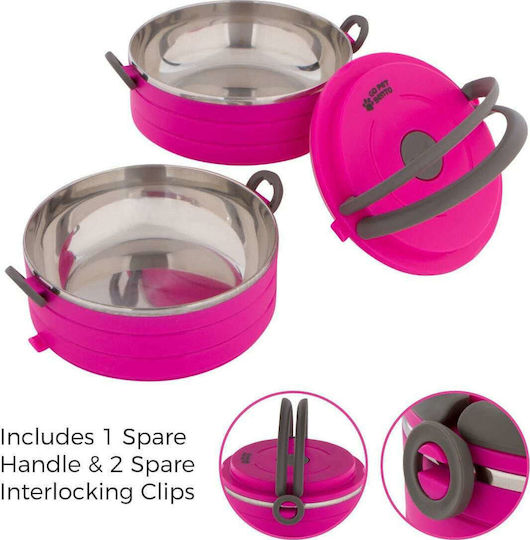 Healthy Human On The Go Pet Bento Edelstahl Schalen Futter & Wasser für Hund & Katze 450ml in Fuchsia Farbe 3Stück