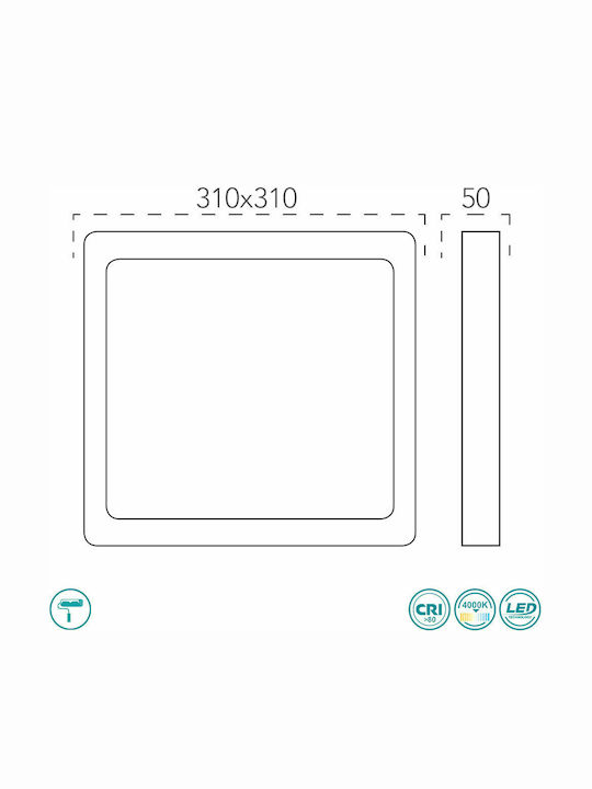 Fan Europe Led-Rock-Q Platz Draußen LED Panel 24W mit Natürliches Weiß Licht 4000K