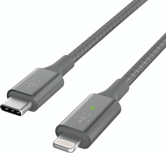 Belkin Smart LED USB-C to Lightning LED USB-C to Lightning Cable 18W Γκρι 1.2m (CAA006BT04GR)