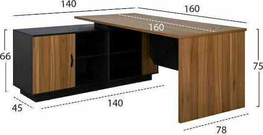 Γωνιακό Επαγγελματικό Γραφείο Supreme 160x140x75εκ. Honey Oak / Grey
