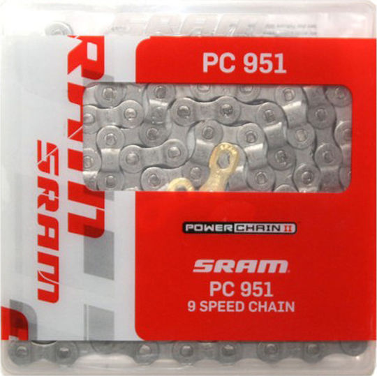 Sram PC-951 Αλυσίδα Ποδηλάτου 9 Ταχυτήτων 114L Ασημί