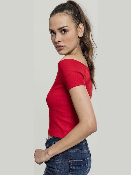 Women's Summer Crop Top Off-Shoulder Cotton Short Sleeve Red