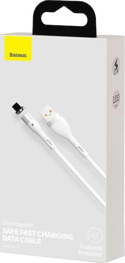 Baseus Zinc Плетена / Магнитно отделяемо USB-A към Lightning кабел Бял 1м (CALXC-K02)