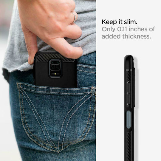 Spigen Rugged Armor Back Cover Σιλικόνης Μαύρο (Redmi Note 9S / 9 Pro / 9 Pro Max)