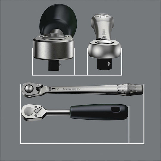 Wera Ключове 8004 B Zyklop Metal 72 Зъба с Каре 3/8" Дължина 22.2cm.