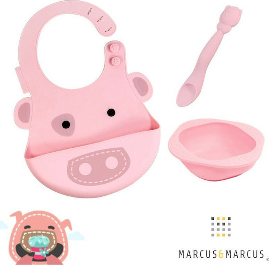 Marcus & Marcus Set de hrănire Purceluș din Silicon Roz 3buc pentru 6+ luni