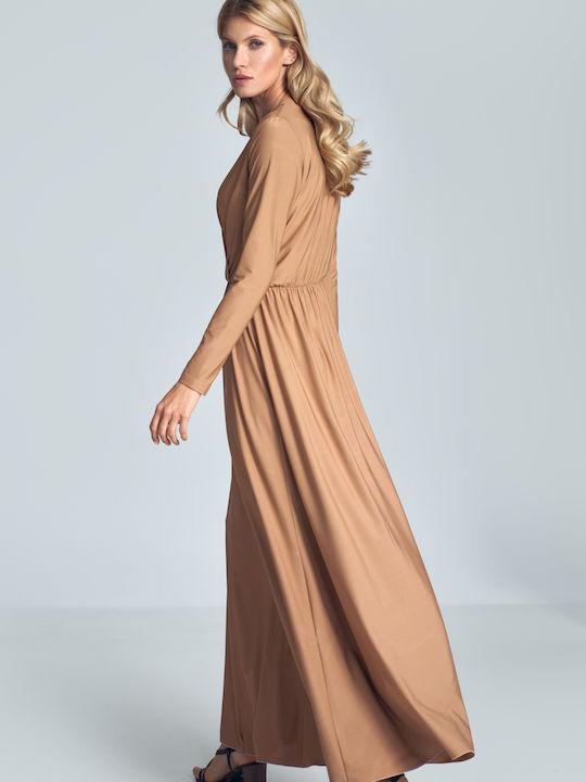 Figl M705 Maxi Kleid Wickel Beige 147928