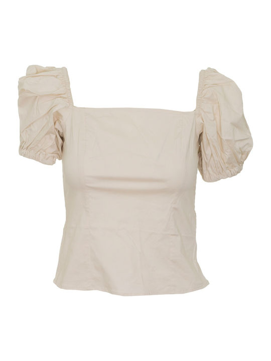 1018-004775 Damen Sommer Bluse Kurzärmelig Beige 1018-004775-4070