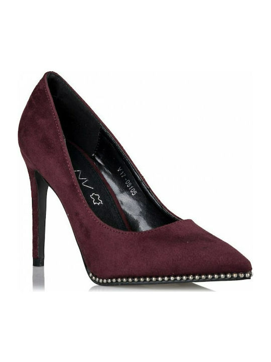 Pointed Toe Burgundy Heels V17-08105-39