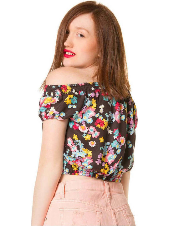 Minkpink Floral Pop Sommerlich Damen Bluse Kurzärmelig Mehrfarbig