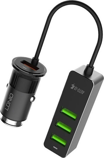 Ldnio C61 Car Charger 35W 3A Fast Charging with Ports 4xUSB-A Black Color