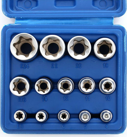 Kraft & Dele Nüsse Torx mit Vierkant-Antrieb 1/2", 1/4", 3/8" Set 14Stück