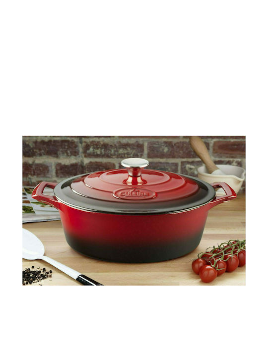 La Cuisine Flacher Topf aus Gusseisen 6.5Es / 32cm Red