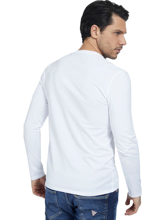 Guess Men's Long Sleeve Blouse with V-Neck White