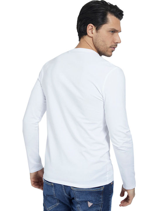 Guess Herren Langarmshirt mit V-Ausschnitt Weiß