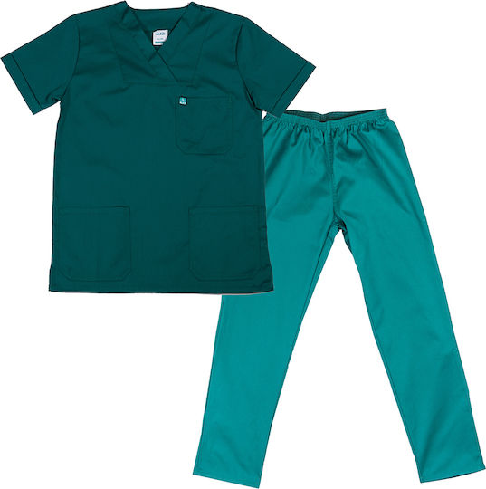 Alezi Unisex Σετ Ιατρικό Παντελόνι και Μπλούζα Πράσινο από Βαμβάκι και Πολυεστέρα