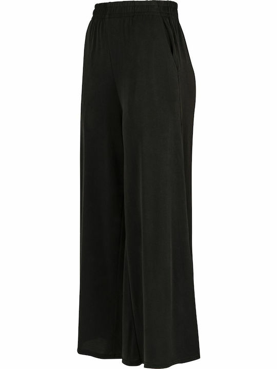 Damen Stoff Hose mit Gummizug in Weitem Schnitt Schwarz