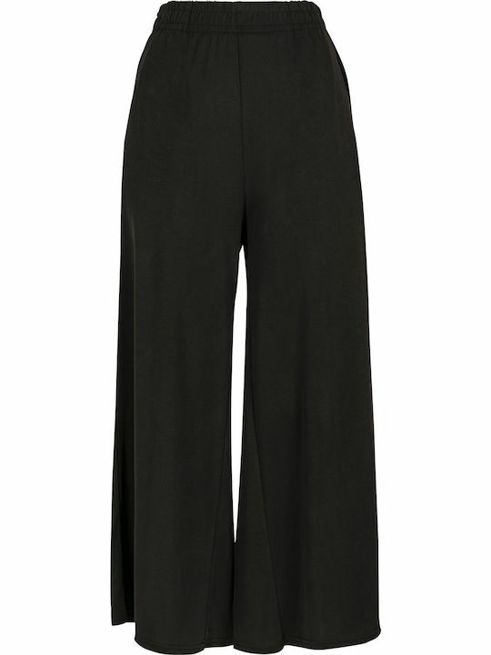 Damen Stoff Hose mit Gummizug in Weitem Schnitt Schwarz
