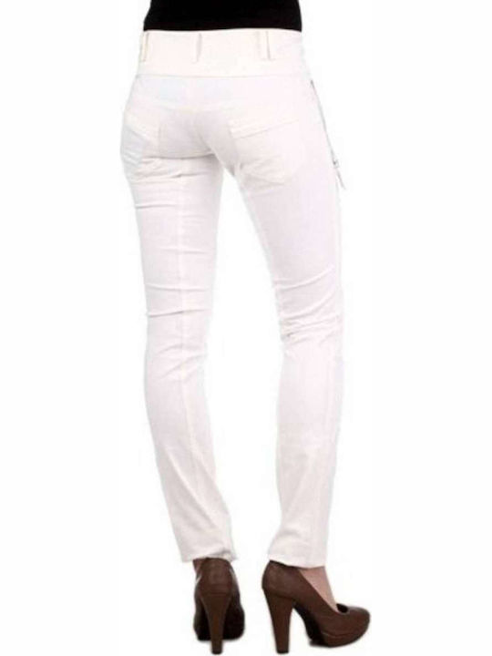 Phard Women's Cotton Trousers in Narrow Line White