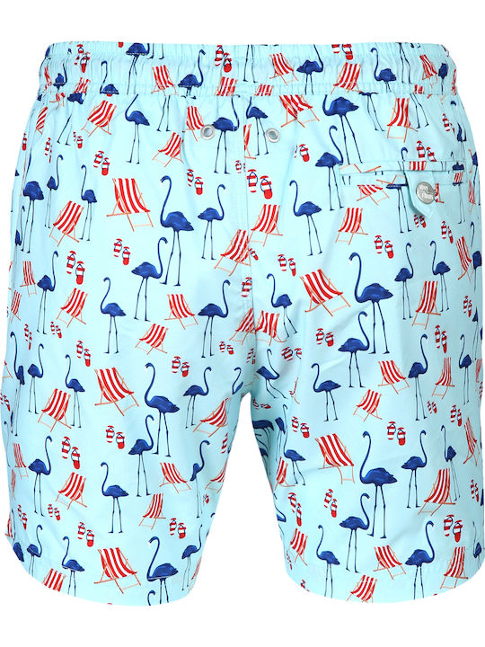 John Frank Flamingo Summer Men's Swimwear Shorts Light Blue with Patterns