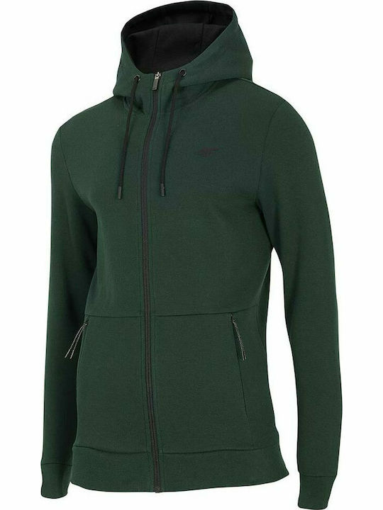 4F Herren Sweatshirt Jacke mit Kapuze und Taschen Grün