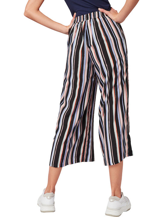 Tom Tailor Women's High-waisted Fabric Capri Trousers Striped 1010525-17287